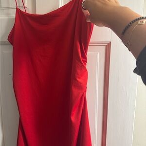 Divided One Shoulder Red Dress